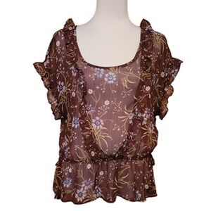 American Eagle Floral Ruffle Sheer Top Womens Size M Fairy Boho Ethereal Dainty
